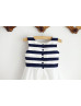 Ivory And Navy Blue Striped Taffeta Flower Girl Dress With Flower